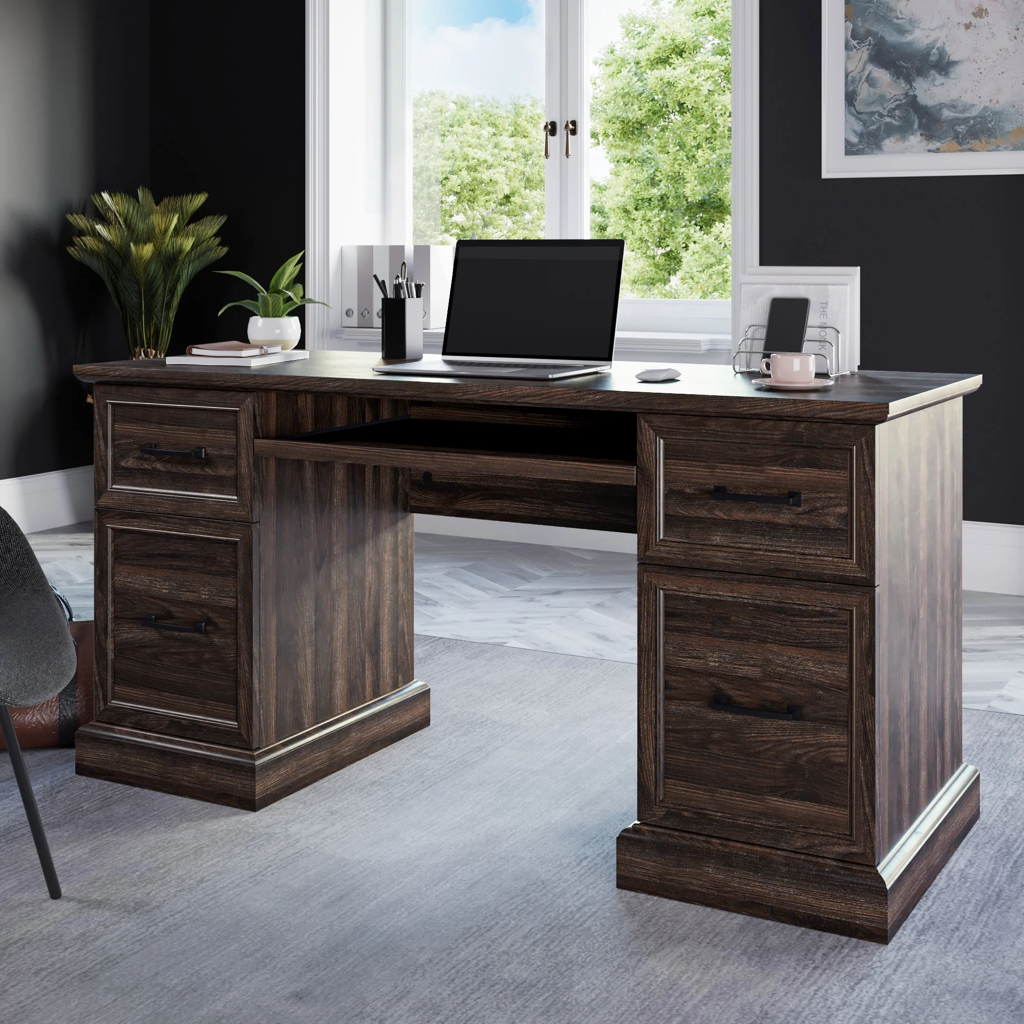 BELLEZE Modern Executive Home Office Computer Desk - Rhudi (Dark Walnut ...
