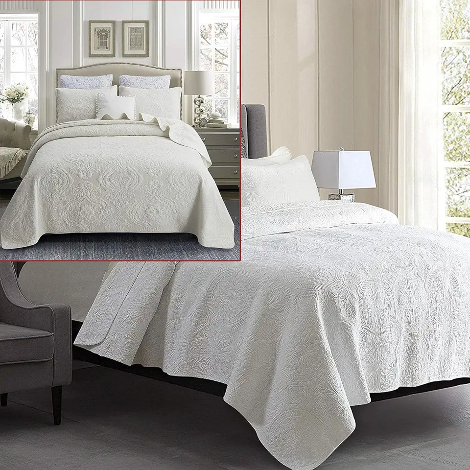 Brandream Queen Size Quilt Set - 3-Piece Cotton Farmhouse Ruffle Bedspread, Burnt Orange, Vintage Style