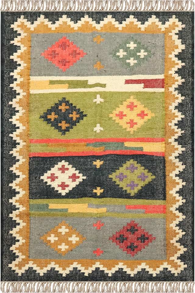 6x12 Rug Runner - 6x12 Area Rug Reversible Kilim Rug Black Multicolor Wool ...