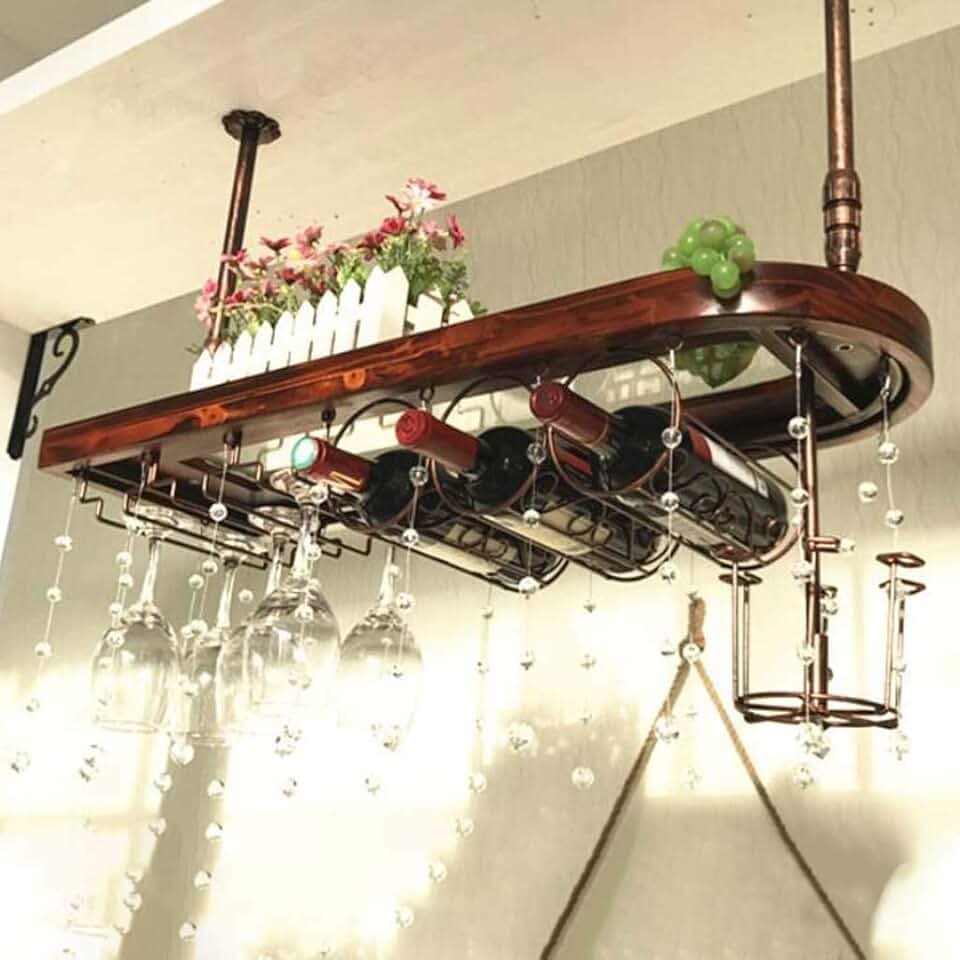 Wine Rack Ceiling Solid Wood Wine Glass Rack Double Buckle Design ...