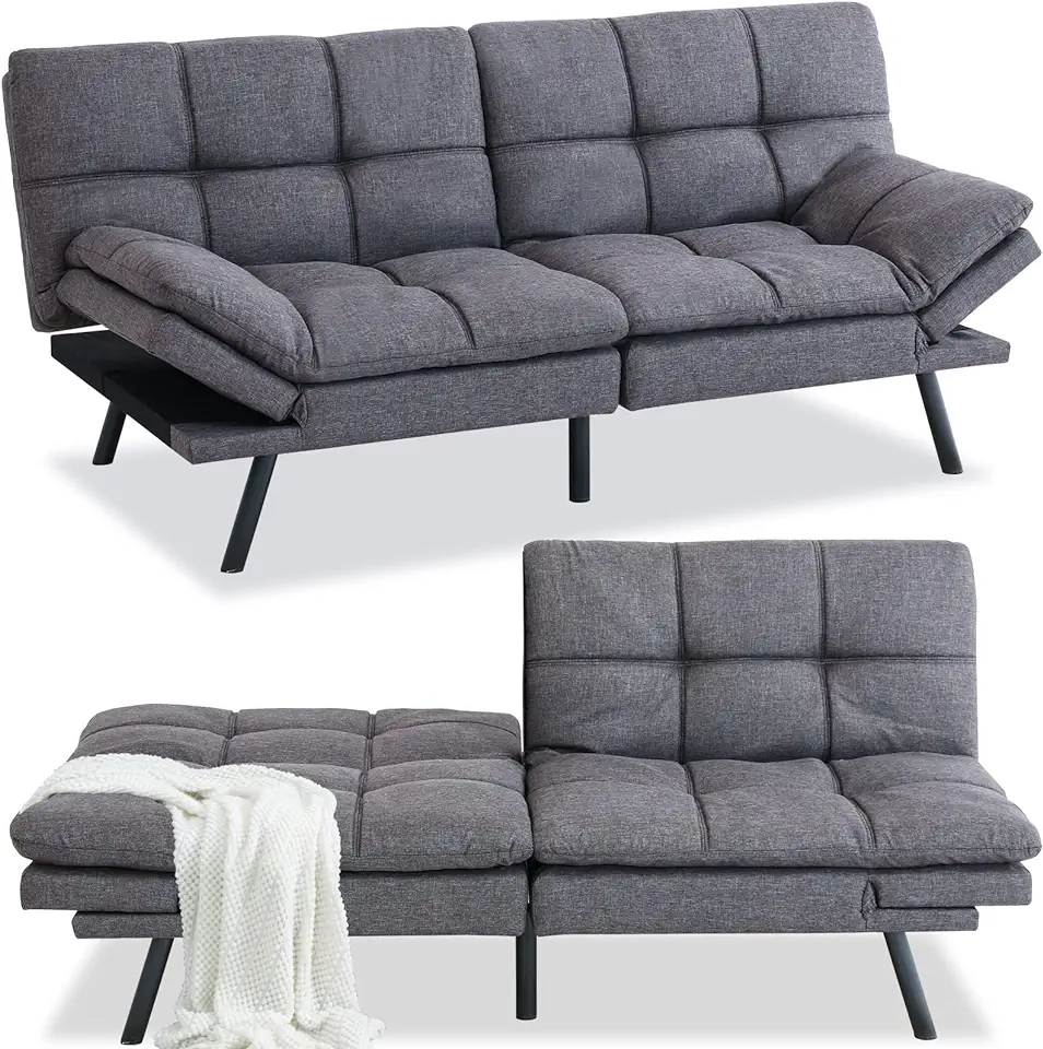 Futon Sofa Bed Modern Memory Foam Futon Couch Sleeper Sofa,Love seat ...