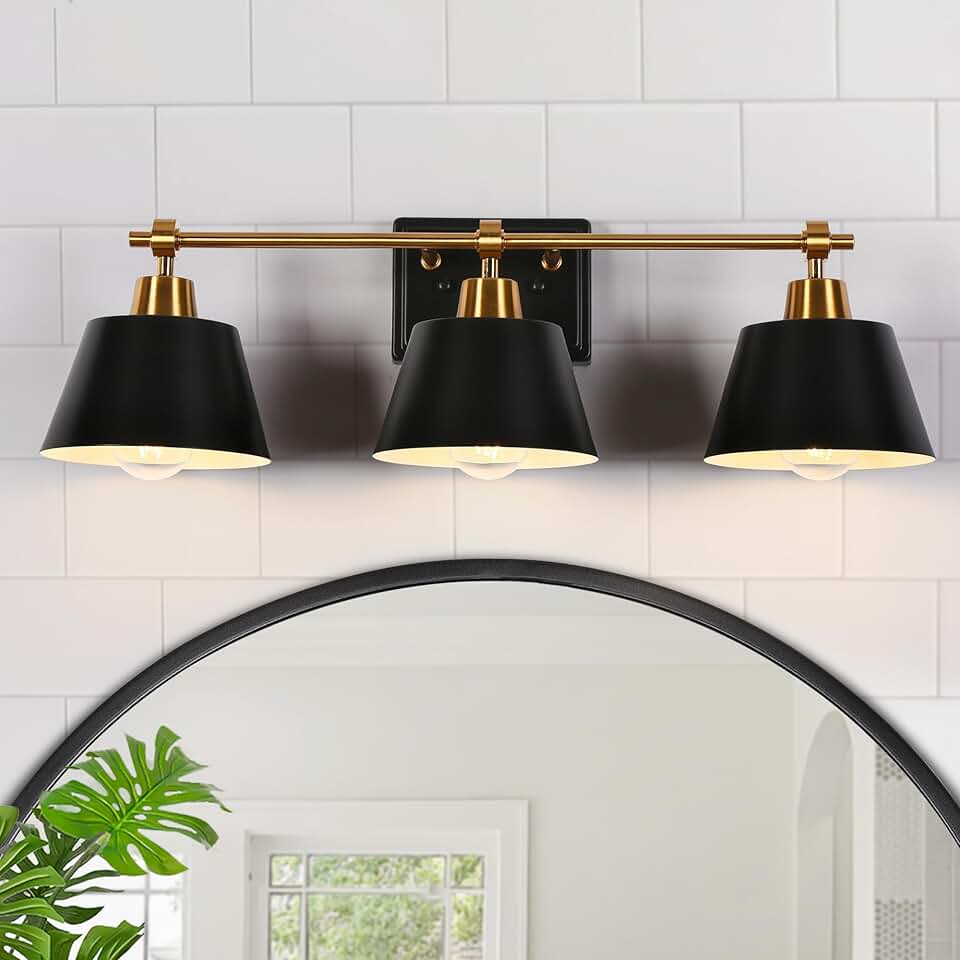 KSANA Bathroom Light Fixture, 3-Light Black Bathroom Vanity Lights Over ...