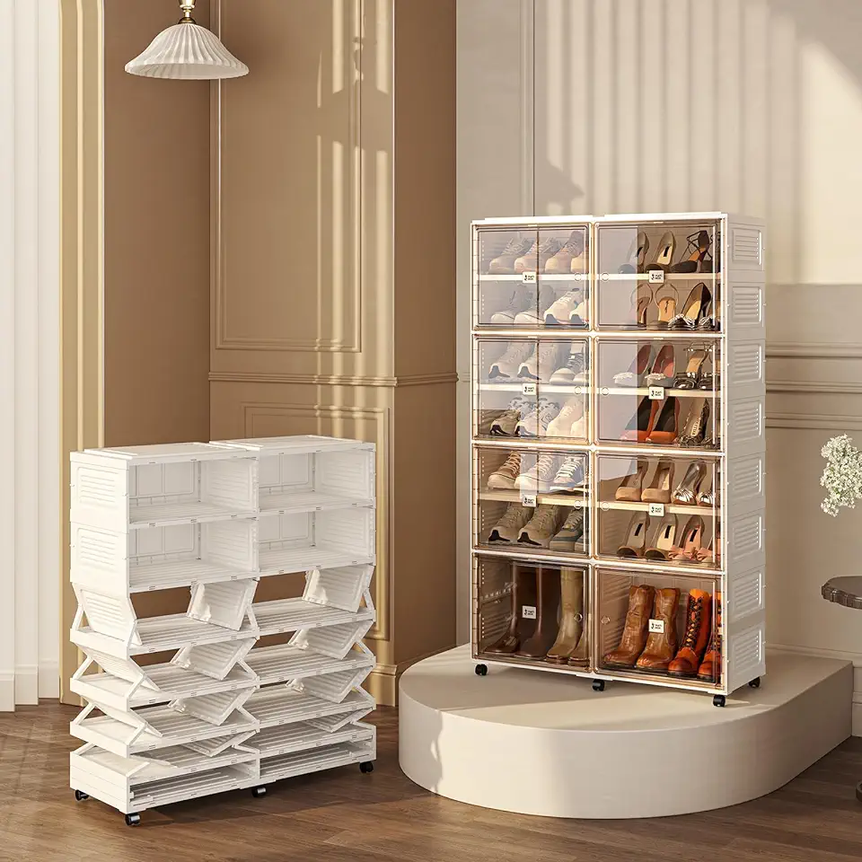 Portable Shoe Cabinet Storage for Closet Entryway with Wheels,Foldable ...