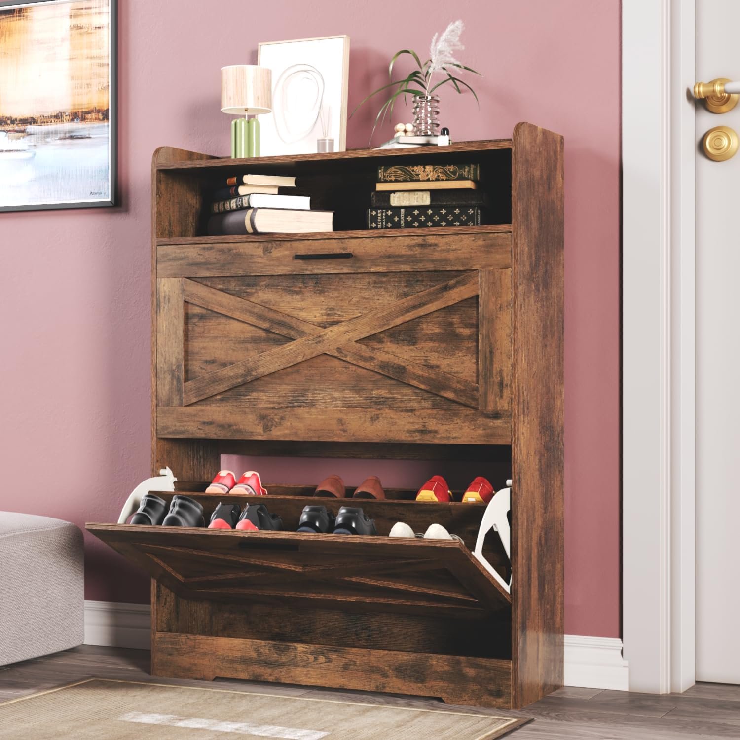 Tipping Bucket Rack Large Size Shoe Cabinet,Free Standing Tipping Bucket Shoe Rack ...