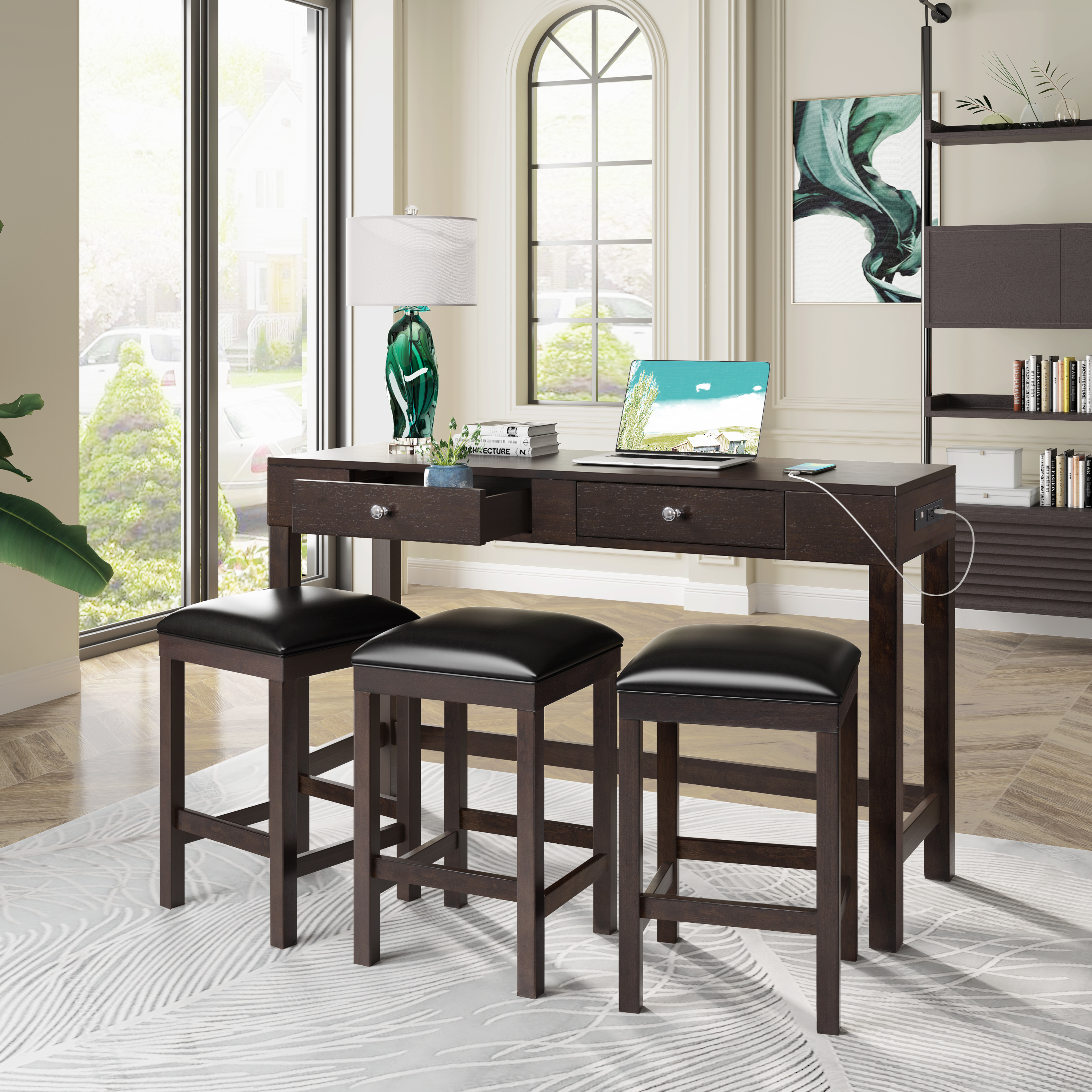 SYNGAR 4 Piece Dining Set for 3, Counter Height Dining Table and ...