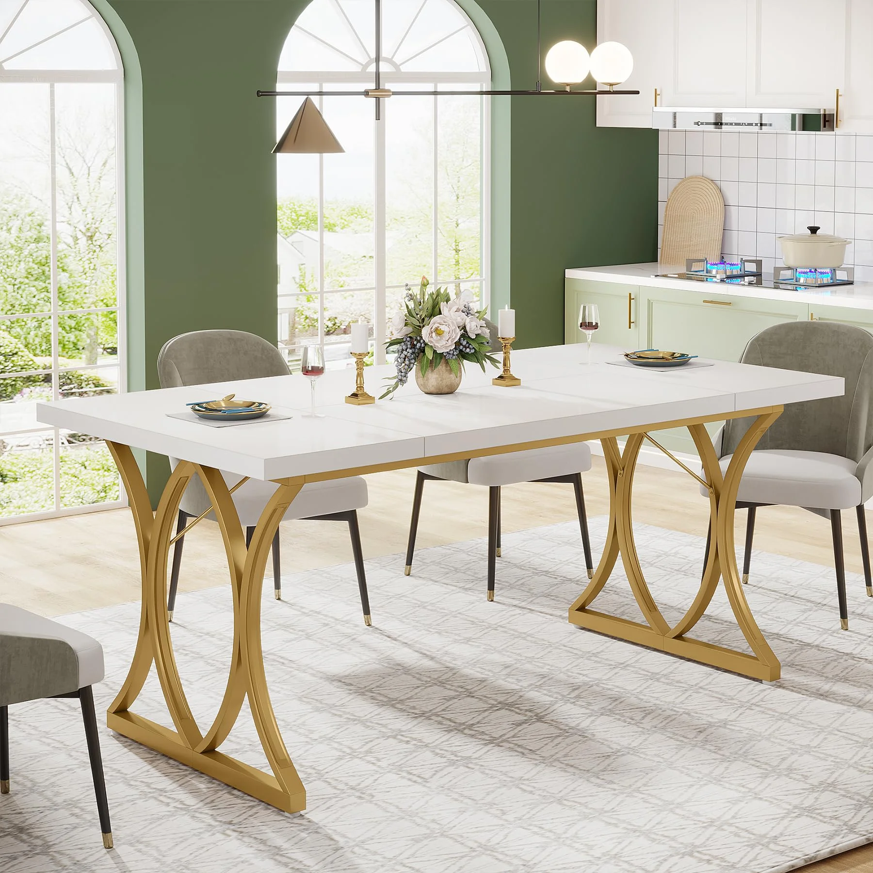 Tribesigns Modern Dining Table, 63 L x 31 W x 30 H Inches Rectangle ...