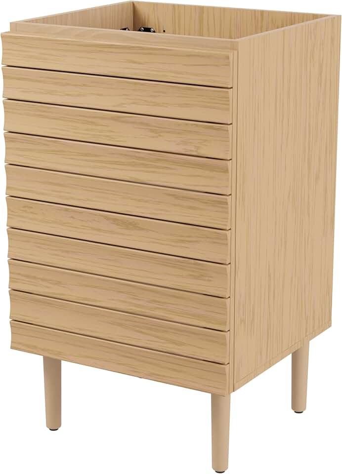 JONATHAN Y Aubert Thick Linear Slat Modern Farmhouse 24-in Oak Bathroom Vanity Base Cabinet Without Top