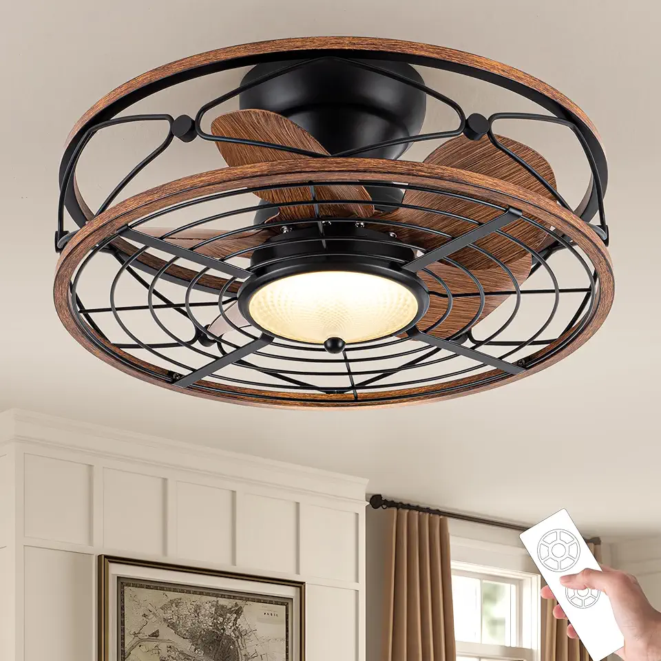 TIFEROR 20'' Ceiling Fans With Lights, 3 Color LED Light Low Profile ...