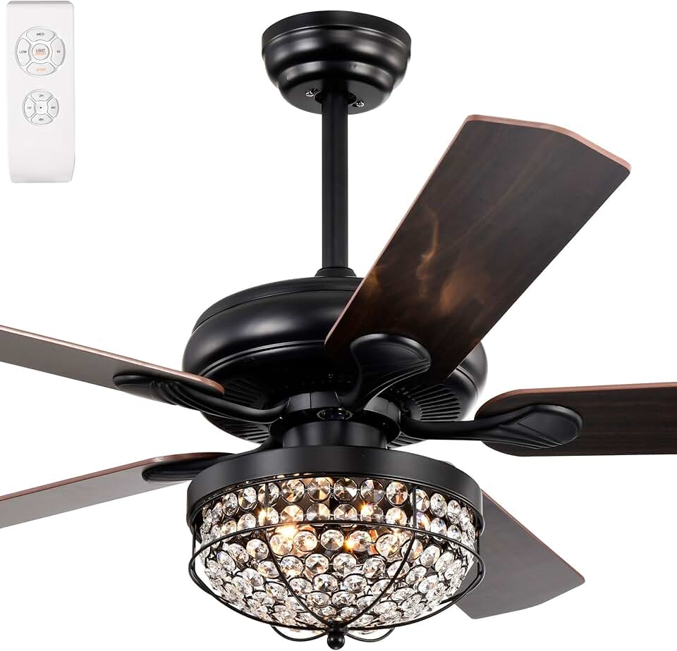 52 In. Smart Indoor/Outdoor Chrome Ceiling Fan With Remote Control And 5 Blades Reversible Quiet Crystal Chandelier Fan Zt W1592p152975