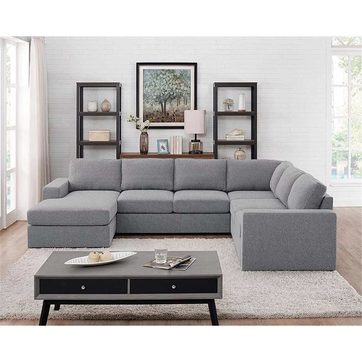 Maykoosh Modern Minimalism Light Gray Linen 6 Seat Reversible Modular ...