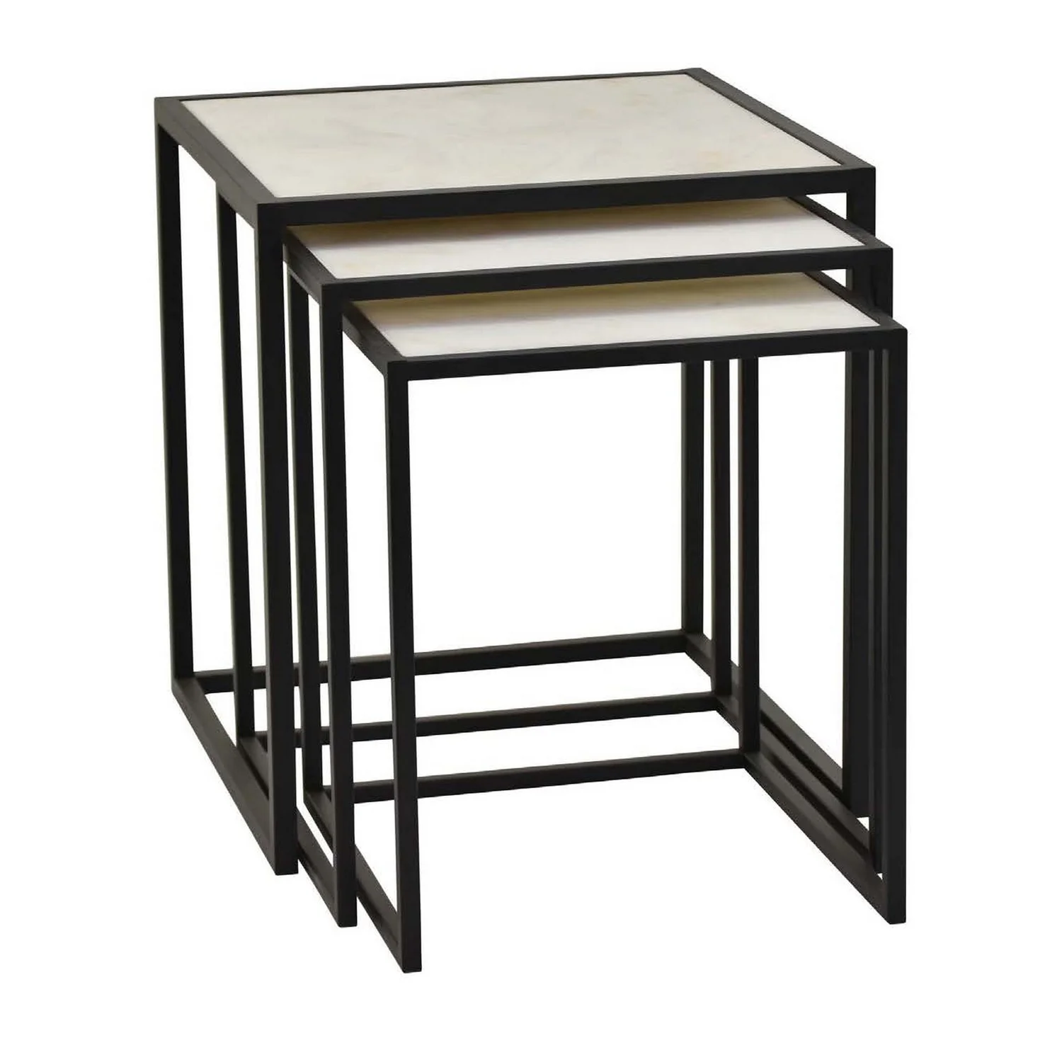 Benjara Plant Stand Table Set of 3, Nesting Open Black Metal Frame ...