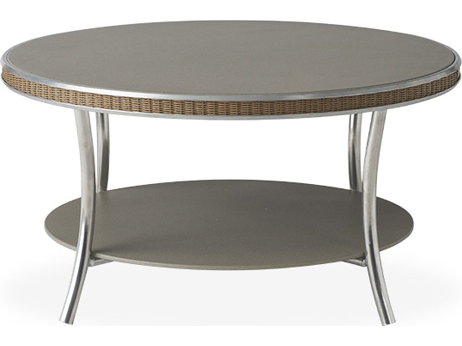 Essence Wicker 33'' Round Taupe Glass Top Coffee Table