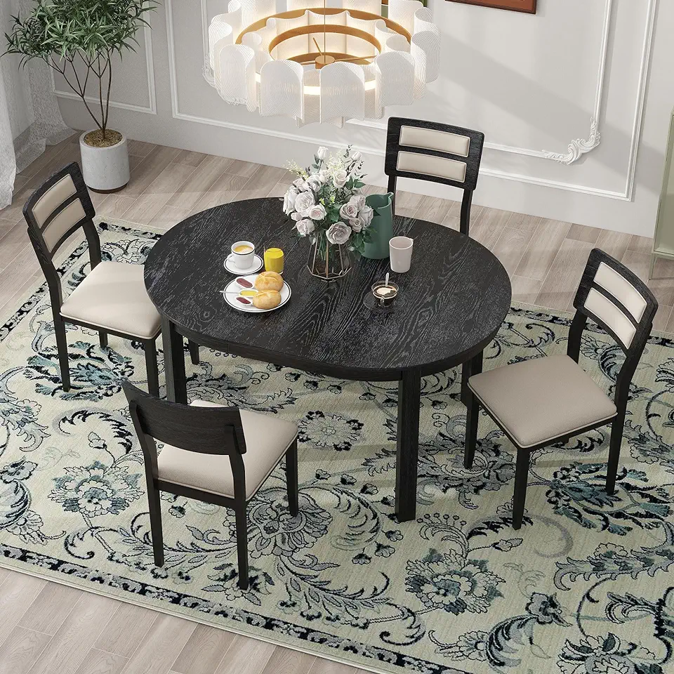 5-Piece Multifunctional, Farmhouse Set with Extendable Round Table, Two ...