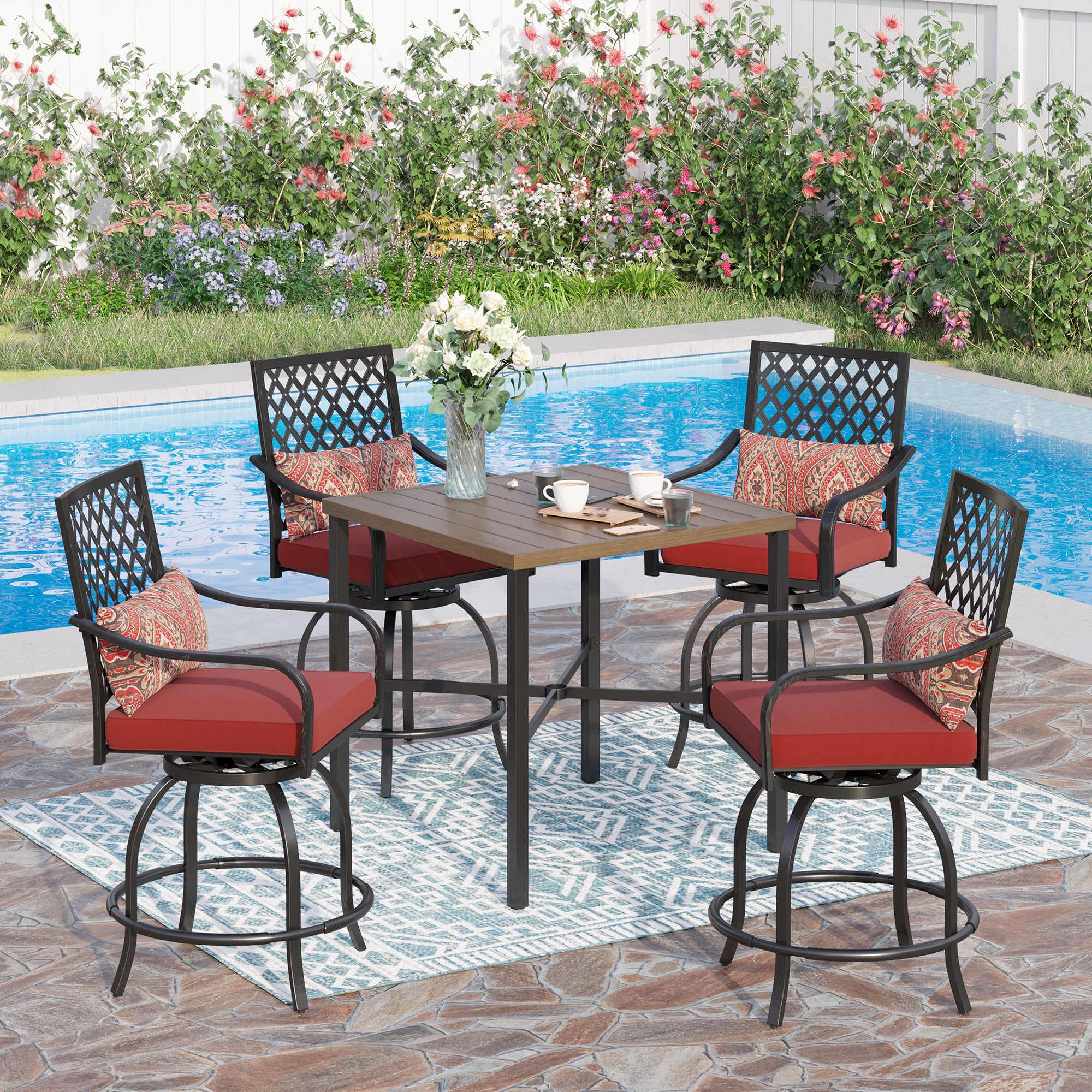 Sophia & William 5 Piece Patio Outdoor Bar Height Table Set and ...