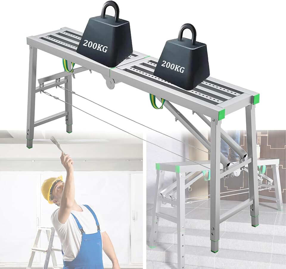 thumbnail image 2 of Portable Folding Scaffolding Platform - 5.91ft Galvanized Steel Work Platform 882LBS Capacity 2 of 3