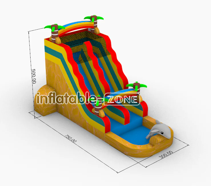 Inflatable-Zone Design Tropical Waterslide Dolphin Inflatable Double ...