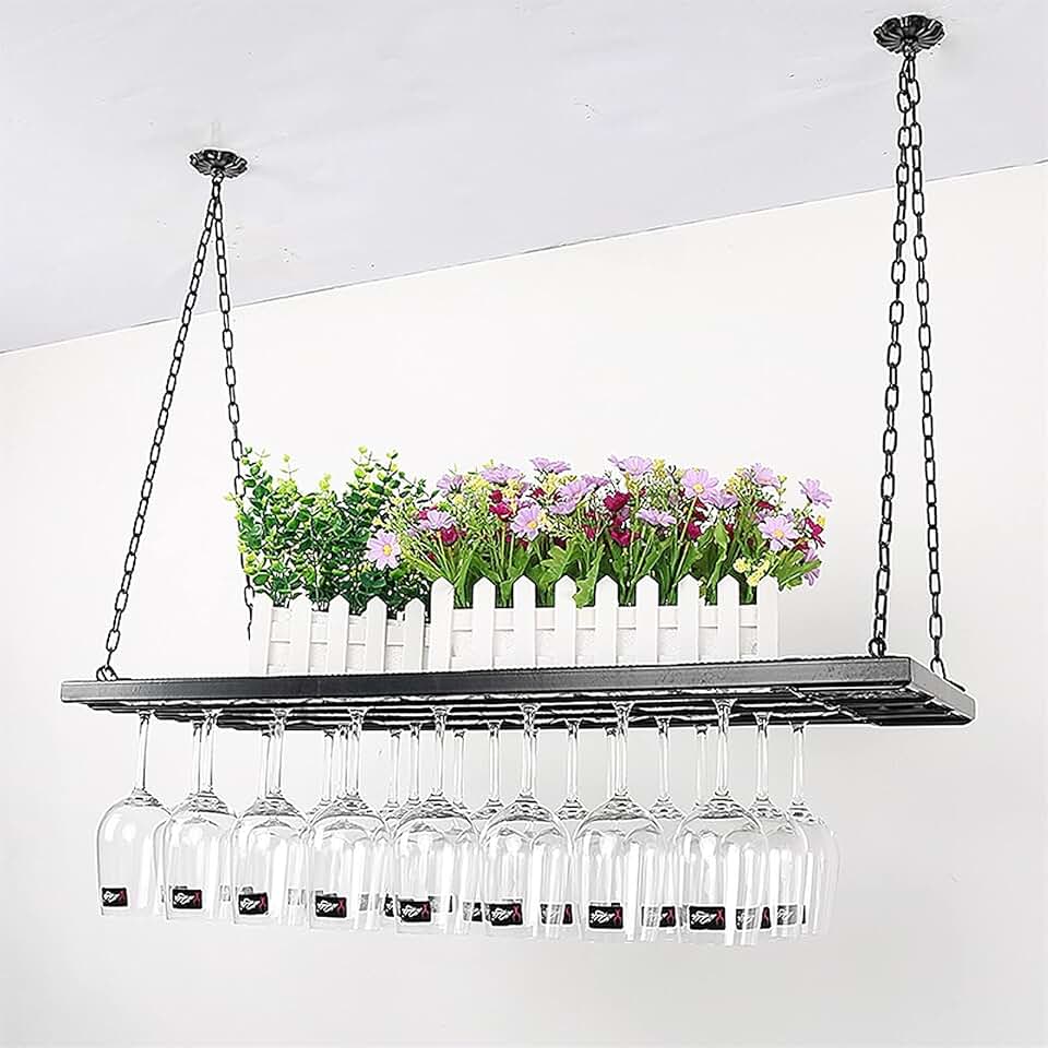 Ceiling Mounted Wine Glass Rack, Height Adjustable Hanging Wine Glass ...