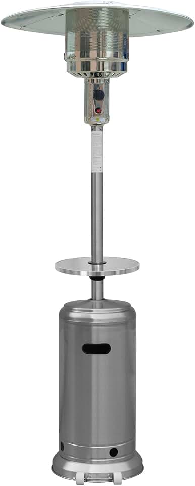 Hiland HLDS01-BST Propane Patio Heater w/Wheels, Table, 48,000 BTU and ...