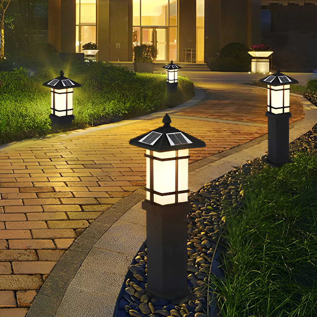 Modern Solar LED Lawn Lamp with Ancient Asian Style Top Waterproof Outdoor Light