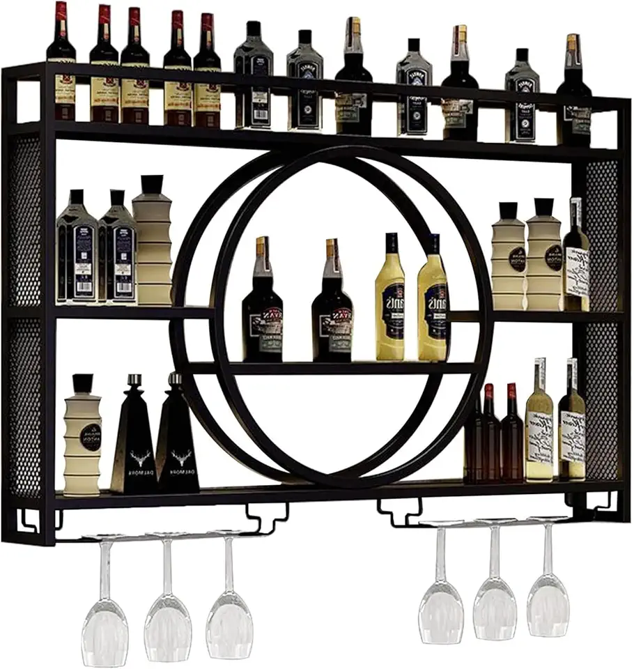 Modern Alcohol Rack Modern Wine Storage Rack Wall Mounted With LED Light With Wine Glass ...