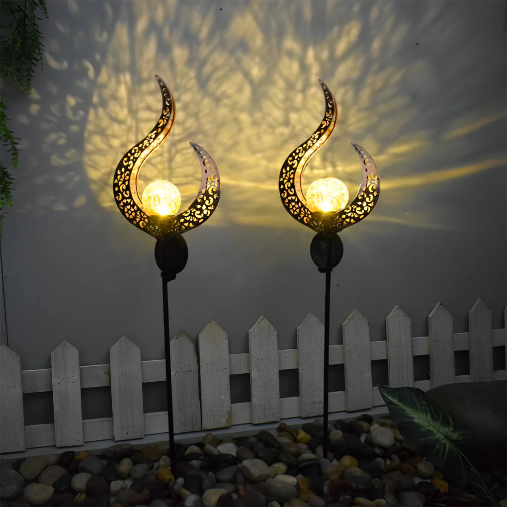Mystical Moon & Sun Flame Iron Hollow Projector Solar Garden Light
