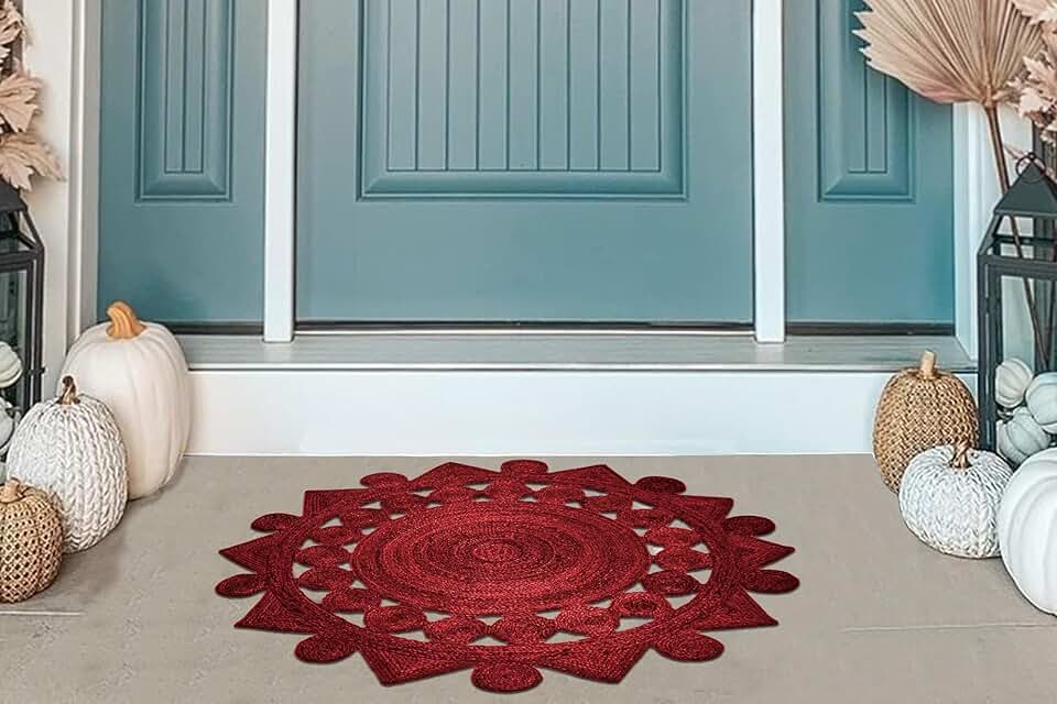 Maroon Rug Patterns 7' Round Rug Kilim Rug Maroon Pattern Braided Jute Rug Indoor Outdoor ...