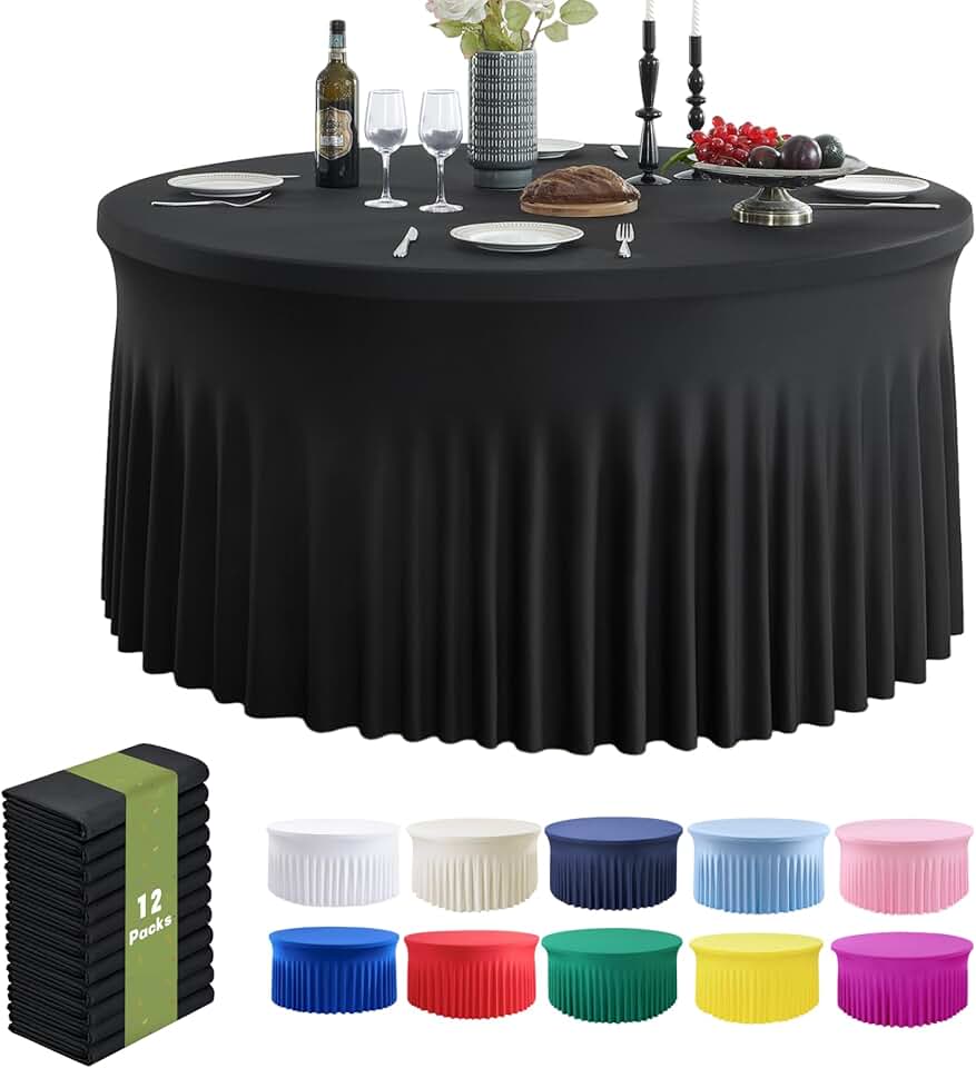 Outpain 12 Pack Spandex Black Round Tablecloths for 60in Tables ...