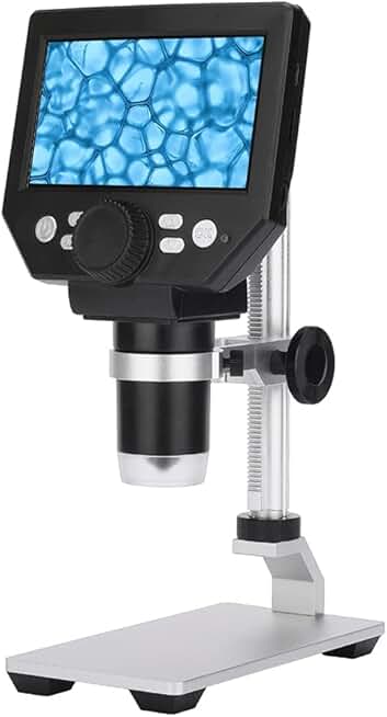Microscope Silver Color Professional Digital Electron Microscope 4.3 Inch Large Base LCD ...
