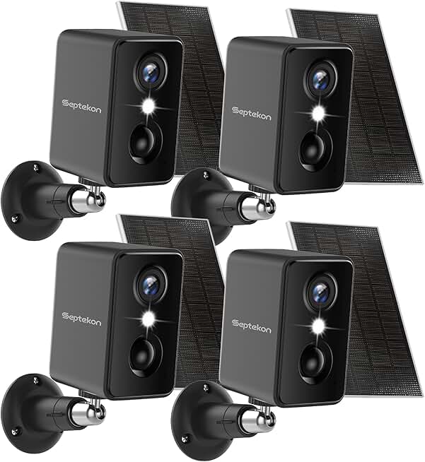 Septekon 2K Security Cameras Wireless Outdoor 4 Pack, Solar Battery ...