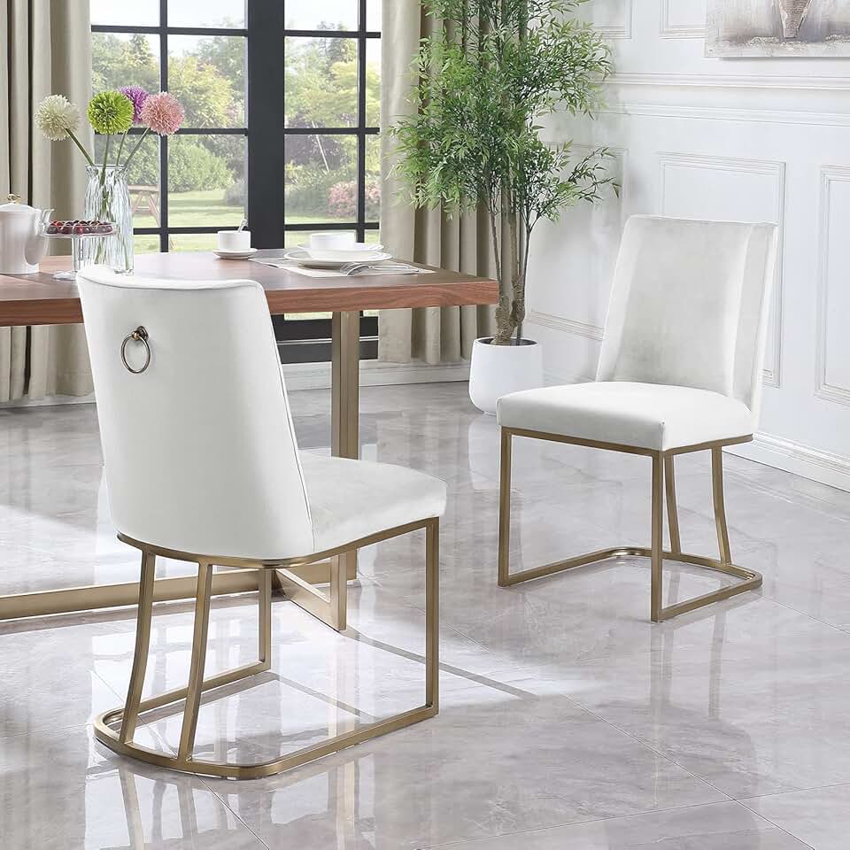 Modern Velvet Dining Chairs Set of 2, White Kitchen Chair Dining Room ...