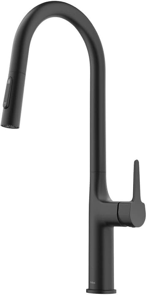 KRAUS Oletto Modern Pull-Down Kitchen Faucet – Matte Black, High-Arc 360° Swivel, Dual Spray, Lead-Free Brass, Spot-Free Finish