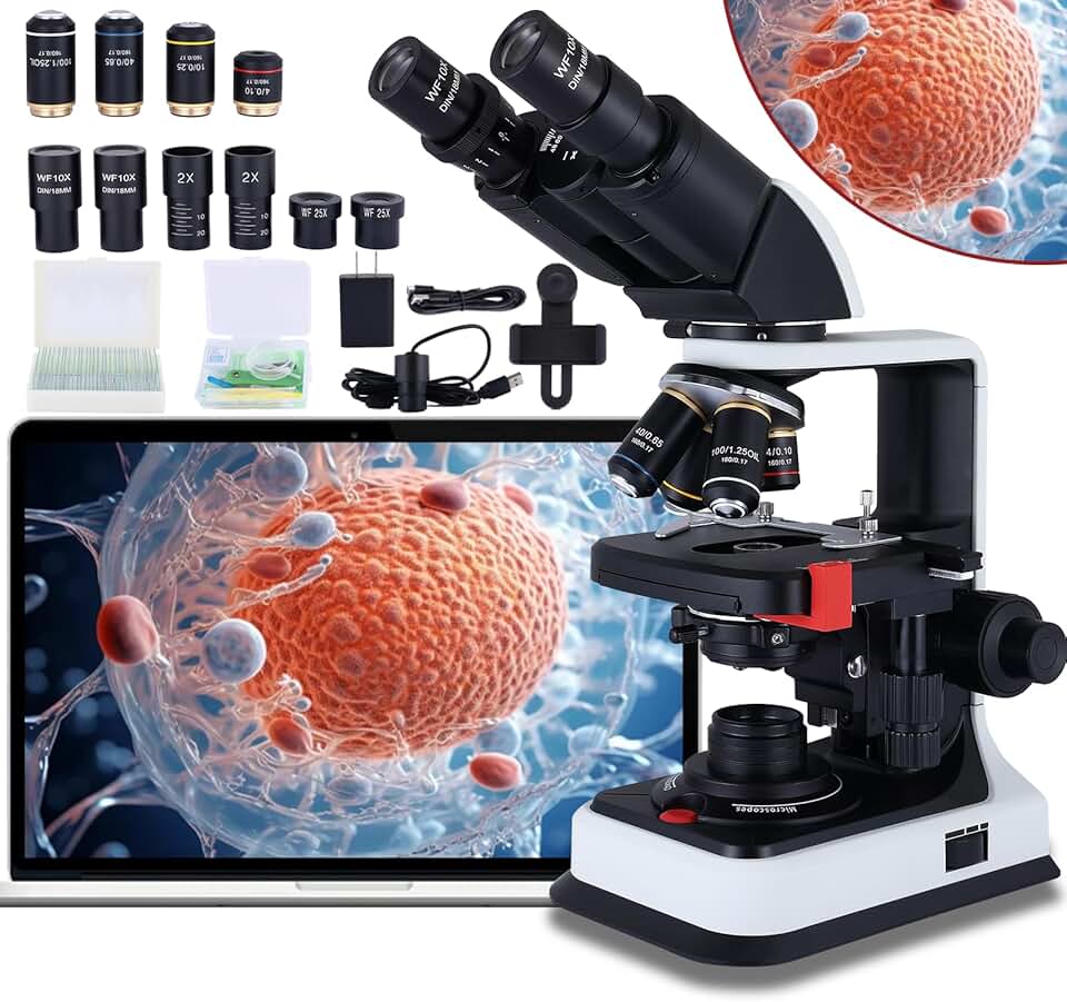 Observation Scope Lab 40X-2500X Microscope Laboratory Microscope for Adults with LED, Double ...