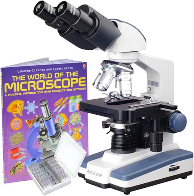 40X-2500X LED Lab Binocular Compound Microscope + Book + 25 Prepared ...