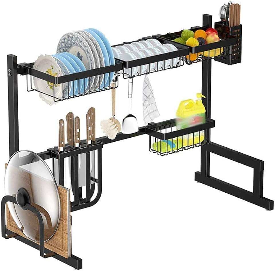 Kitchen Shelf Organizer Dish Drying Rack Over Sink Utensils Holder Bowl ...