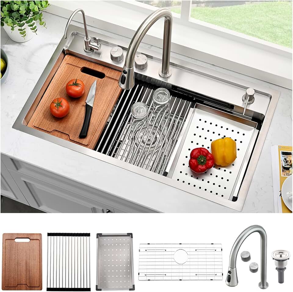 30x19 Inch Undermount Single Bowl Kitchen Sink - 16 Gauge SUS304 Stainless Steel Workstation Ledge - View #5
