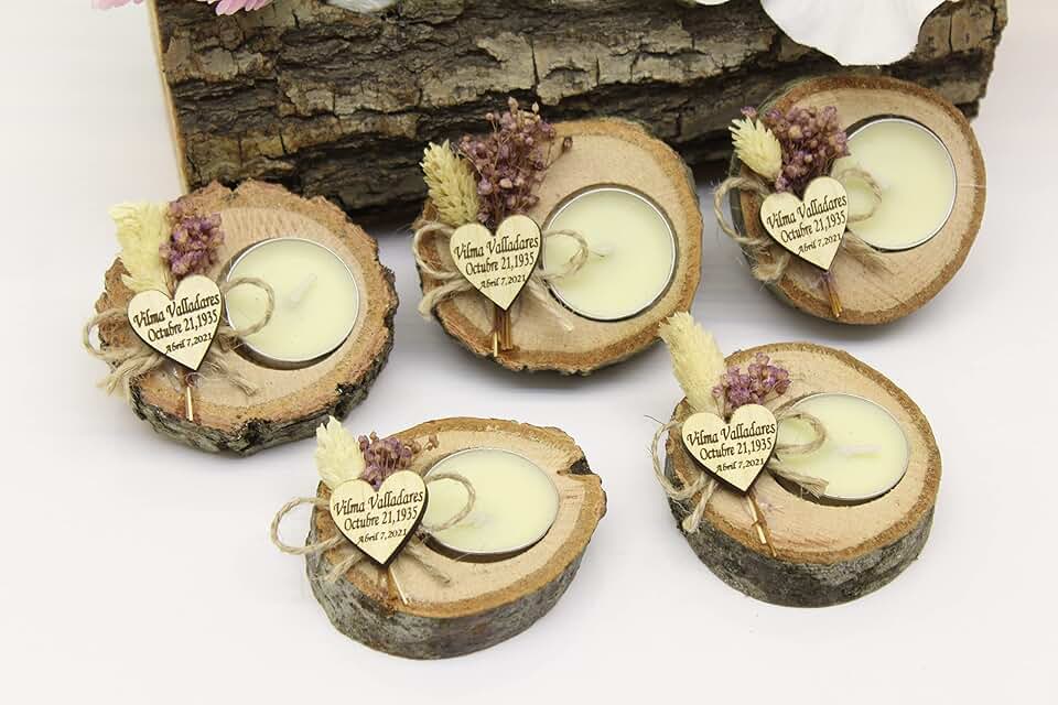 75 pcs Personalized Log Candle Holder, Wedding Favors for Guests in ...