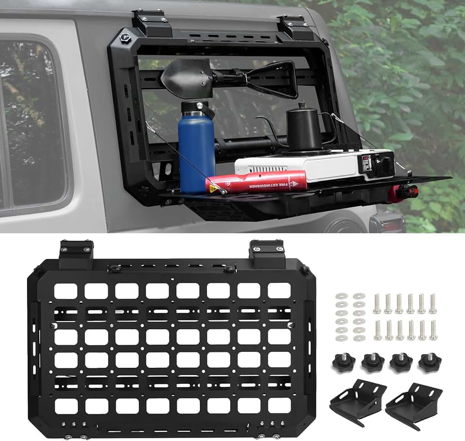 JOYTUTUS Rear Window Storage Molle Panel Kit For Wrangler JL 2018-2024 | Gas Can & Traction Board Mount