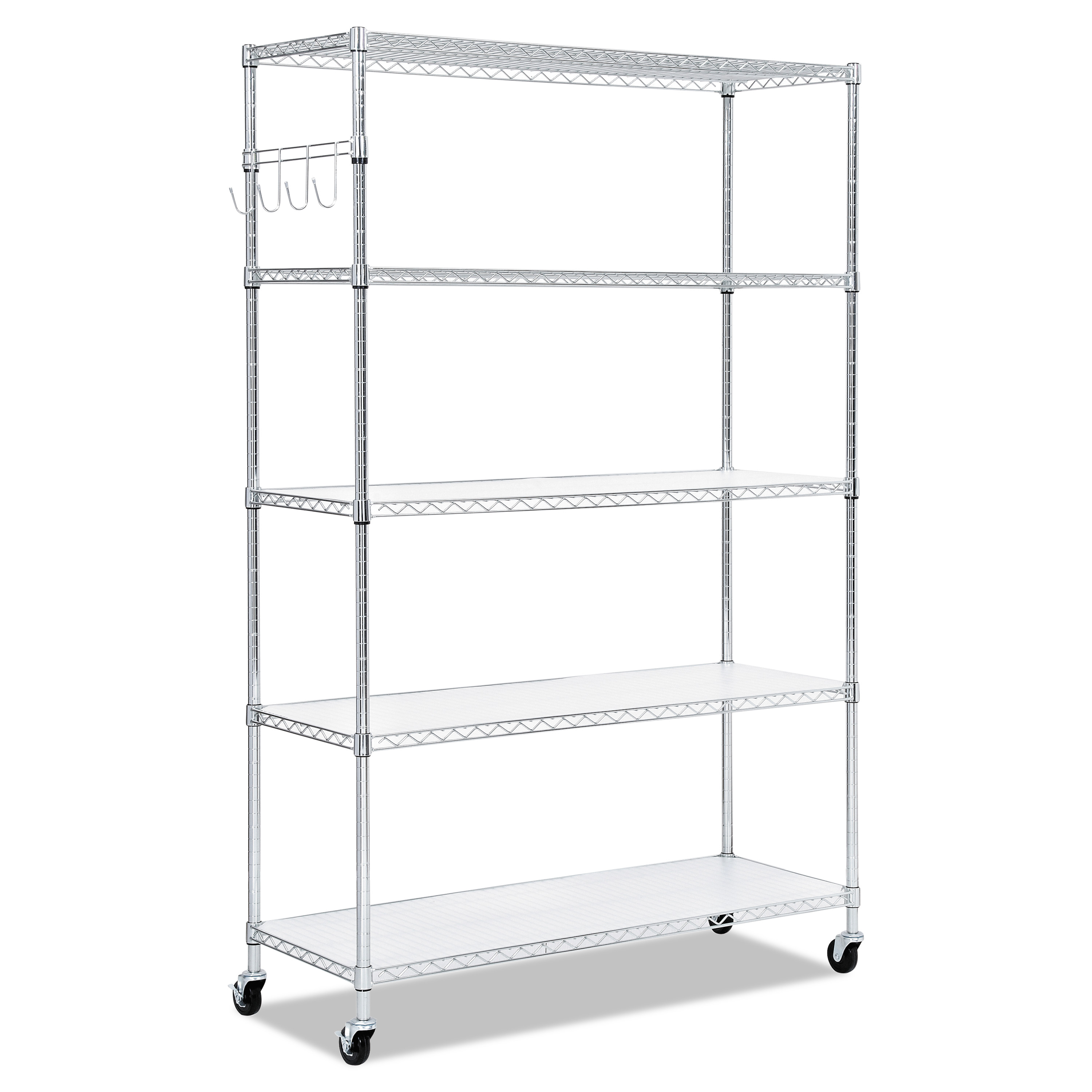 Alera 5-Shelf Wire Shelving Kit with Casters and Shelf Liners, 48w x