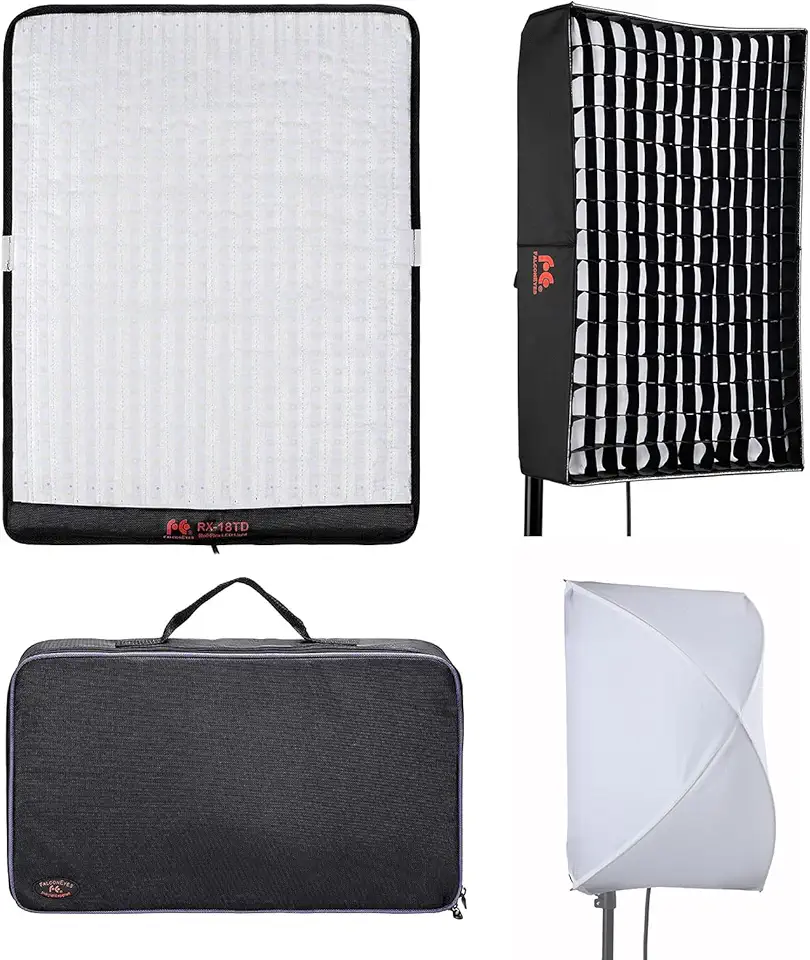 Falcon Eyes RX-18TD Pannello LED Flessibile 100W – 504 LED, 3000-5600K, Con Softbox E Griglia A Nido D'Ape, Alimentazione AC/V-Mount - 4