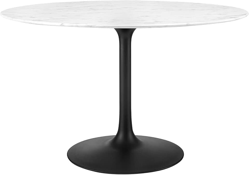 Modway Lippa 47" Round Artificial Marble Dining Table, Top, Black Base ...