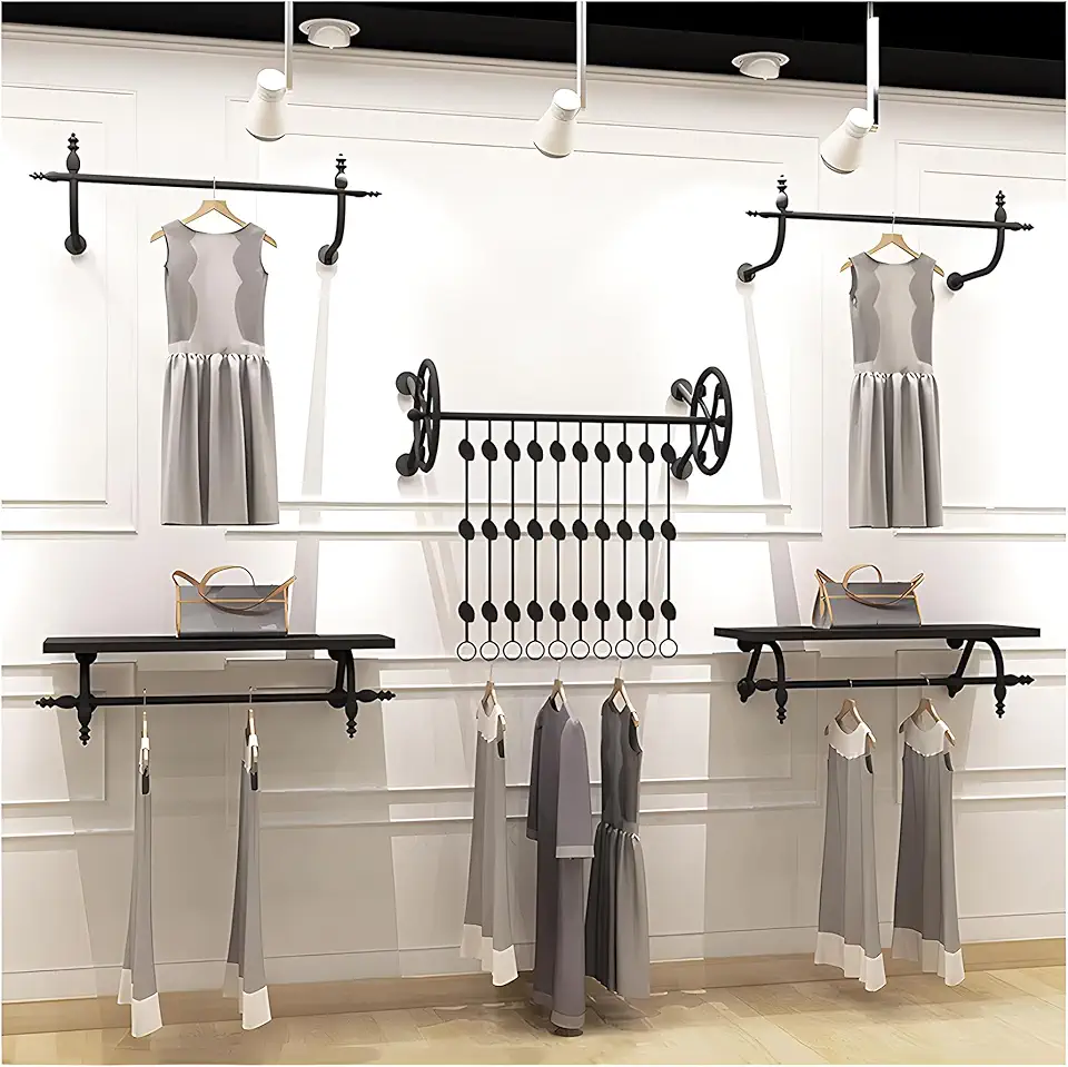 Clothes Racks Industrial Store Industrial Pipe Clothing Rack Wall Mounted Clothes Rack Black Metal ...
