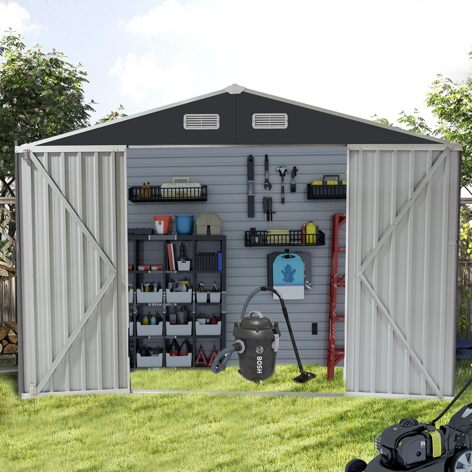 JBLCC 9.1' x 10.5' Metal Outdoor Storage Shed, Steel Utility Tool Shed