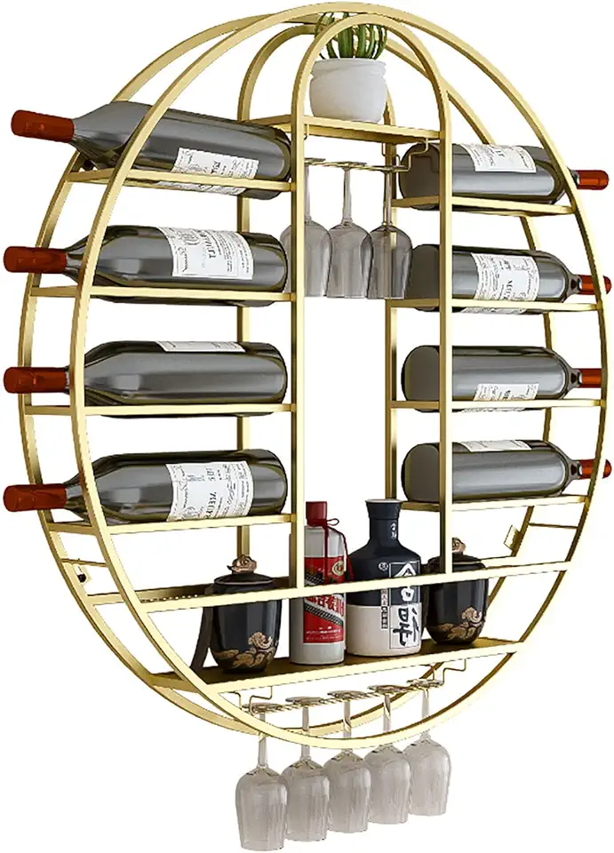 Bottle Rack Round Wall Mounted Wine Rack, Metal Hanging Wine Glass ...