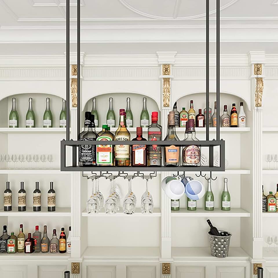 Bar Unit Floating Shelves Ceiling Hanging Wine Racks, Wall-Mounted Wine ...