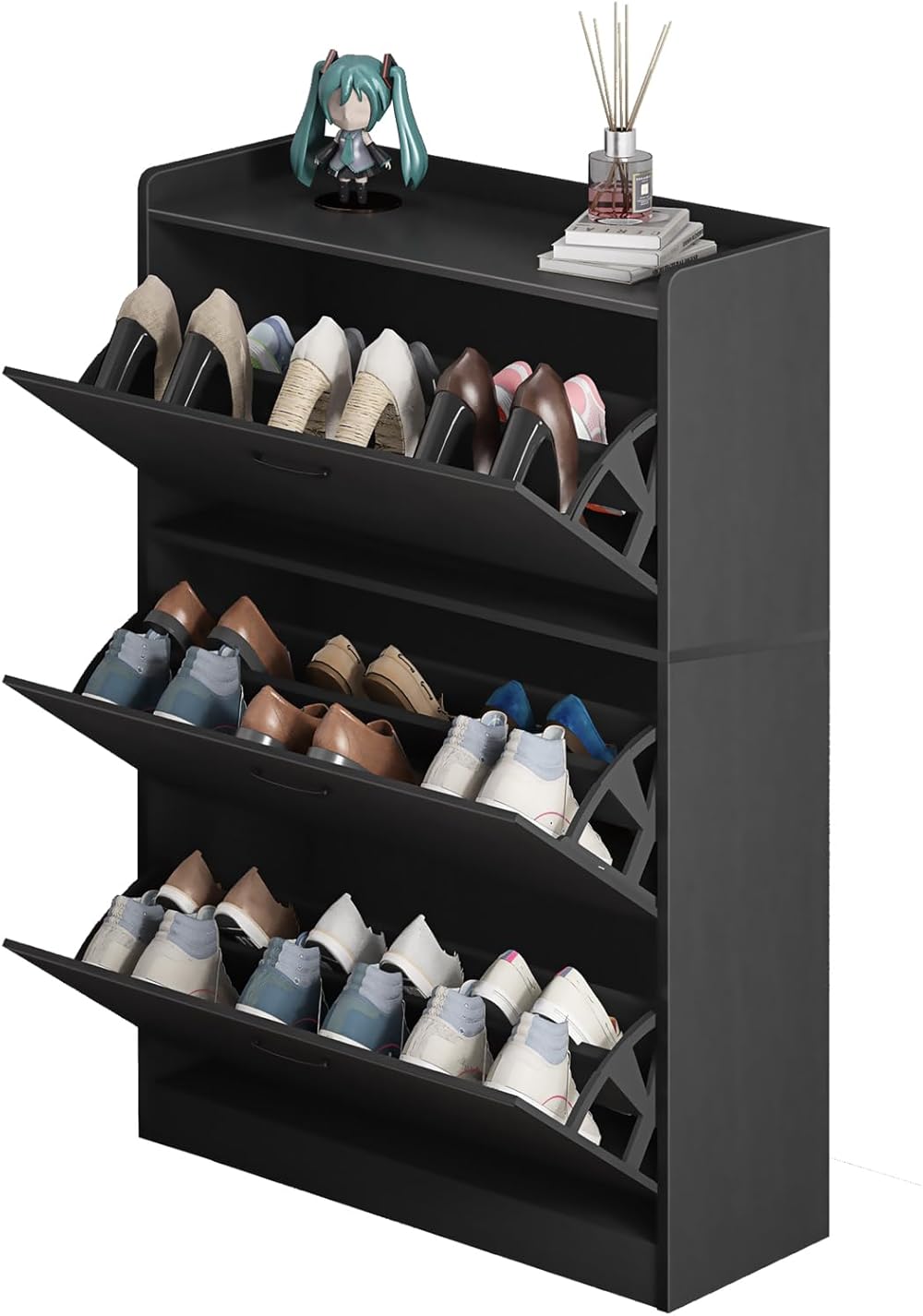 FRIZIONE 18 Pair Shoe Storage Cabinet with 3 Flip Drawers, Hidden Shoe ...
