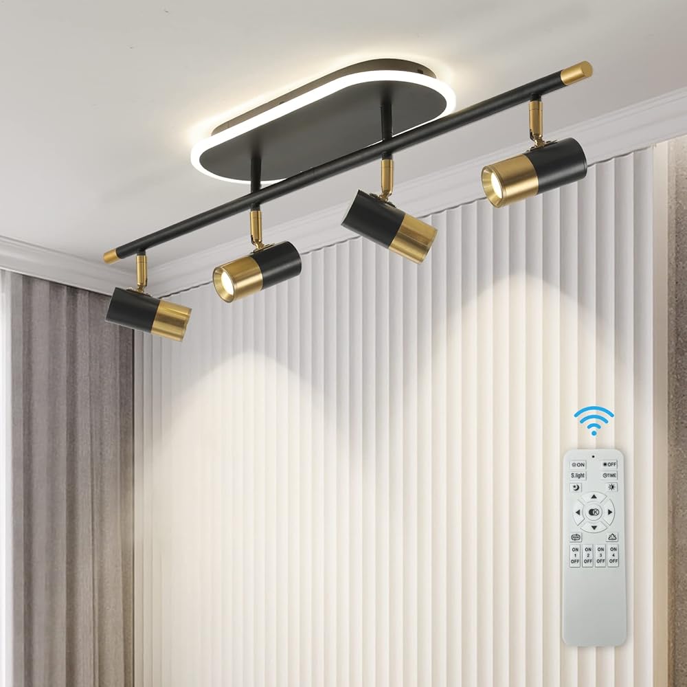 Black 4 Lights LED Track Lighting, Dimmable with Remote Control ...