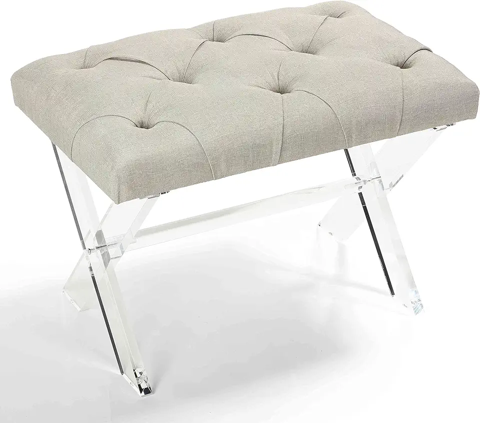 Cortesi Home Shayna X-Bench Ottoman with Clear Acrylic Legs, 17.5" High ...