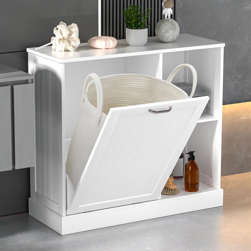 GAZHOME Tilt Out Laundry Hamper Cabinet With Laundry Baskets Hamper Bathroom Storage Cabinet Laundry Cabinet With Adjustable Shelves 10 Gallon Tilt Out Trash Cabinet White Adc549a2 - View #10