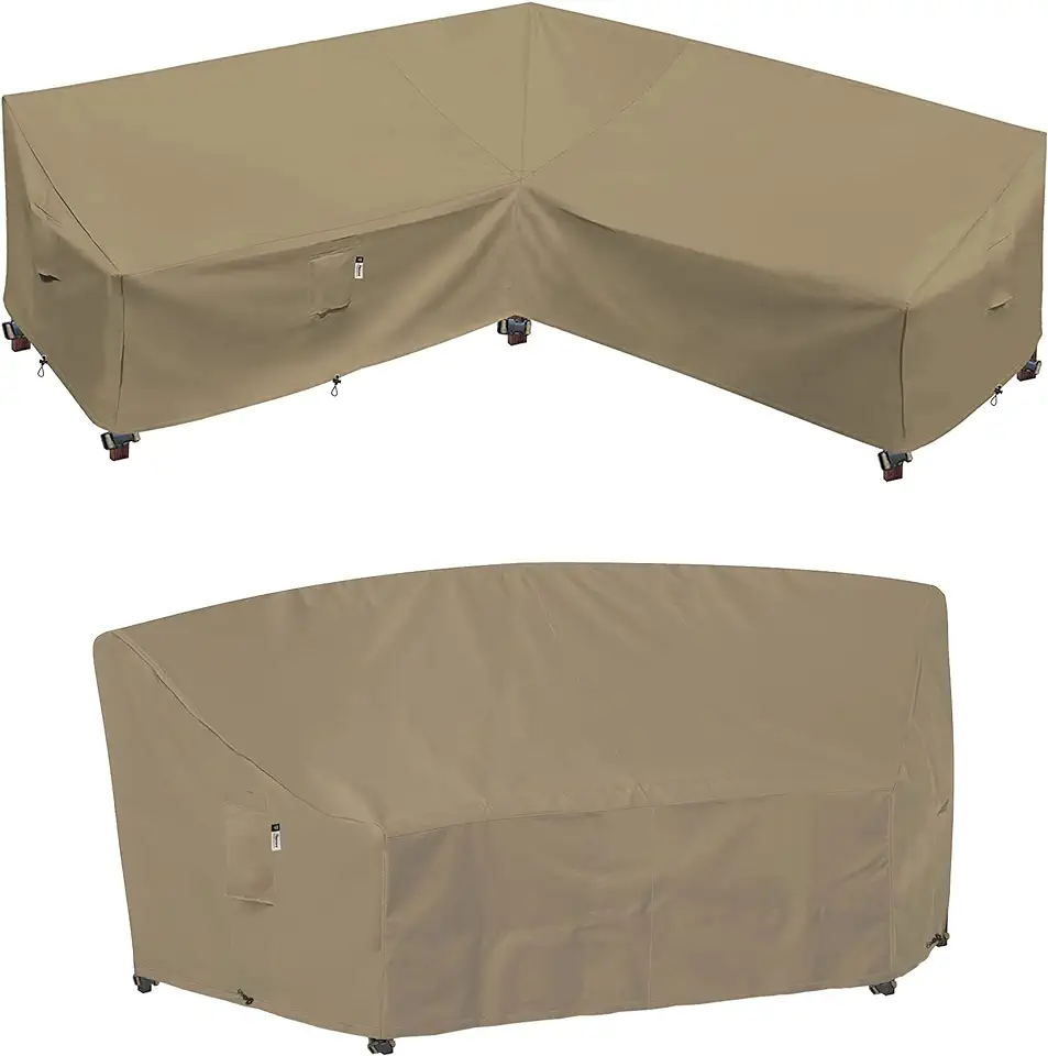 Heavy Duty Outdoor Sectional Sofa Cover, 85"X85" V-Shaped-Desert Khaki ...