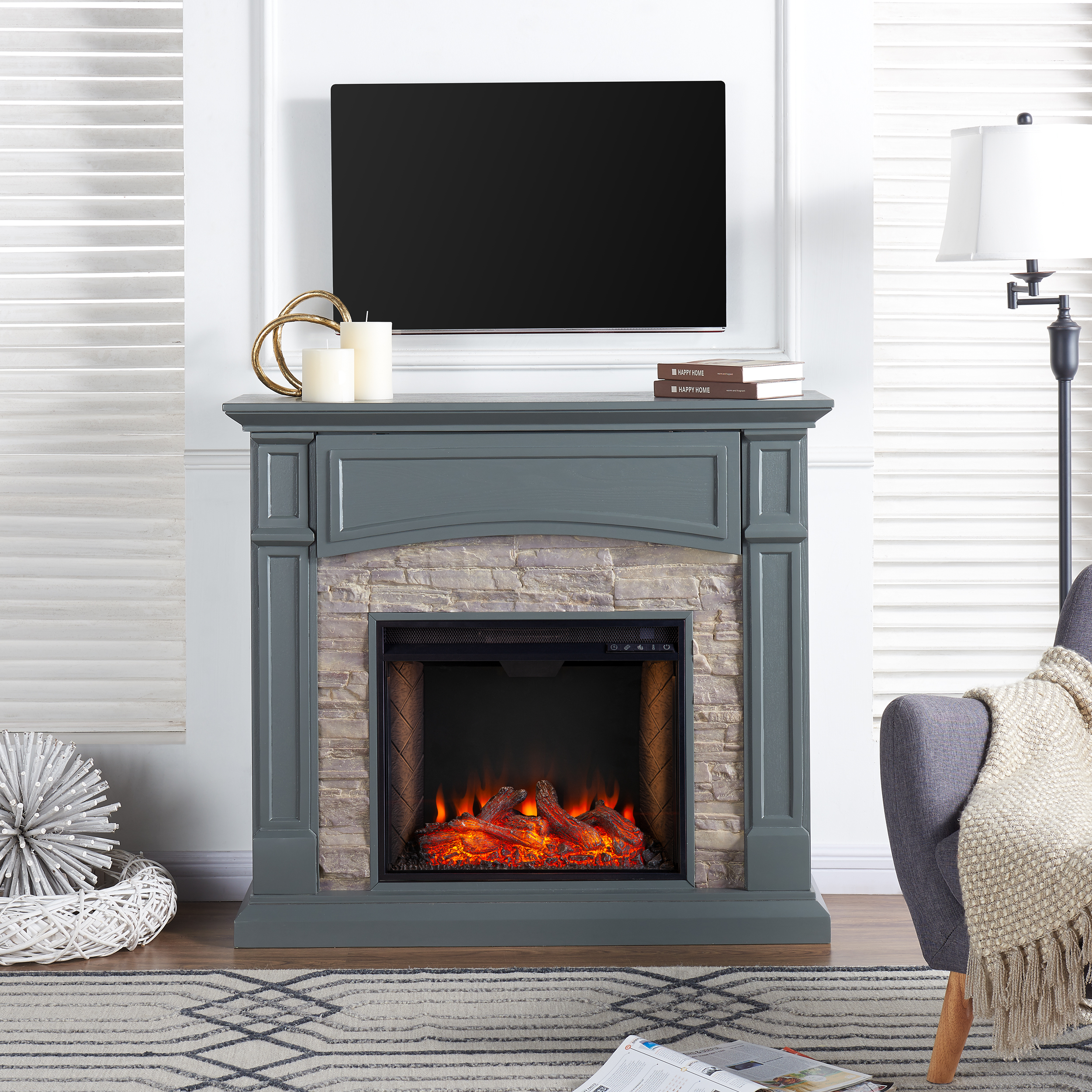 SEI Furniture Seneca Smart Media Fireplace - Gray 45.75 x 40.75